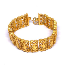 Yellow Gold Plated Nature Bracelet – Textured Leaf Links & Filigree Weave - Bracelet