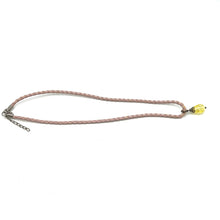 Yellow Stone Pendant Drop Shape 16mm With Light Pink Twisted Cord Glass Stone Necklace Inspired By Cheerful Bright