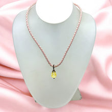 Yellow Stone Pendant Drop Shape 16mm With Light Pink Twisted Cord Glass Stone Necklace Inspired By Cheerful Bright